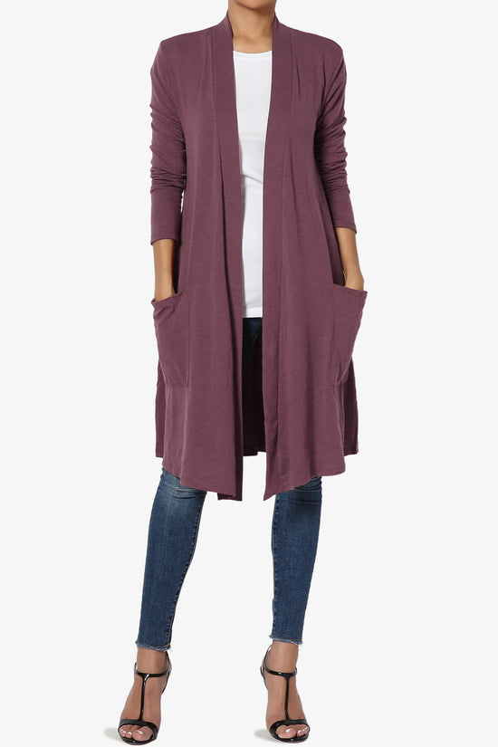 Daday Pocket Jersey Knee Length Cardigan DUSTY PLUM_6