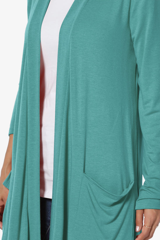 Daday Pocket Jersey Knee Length Cardigan DUSTY TEAL_5