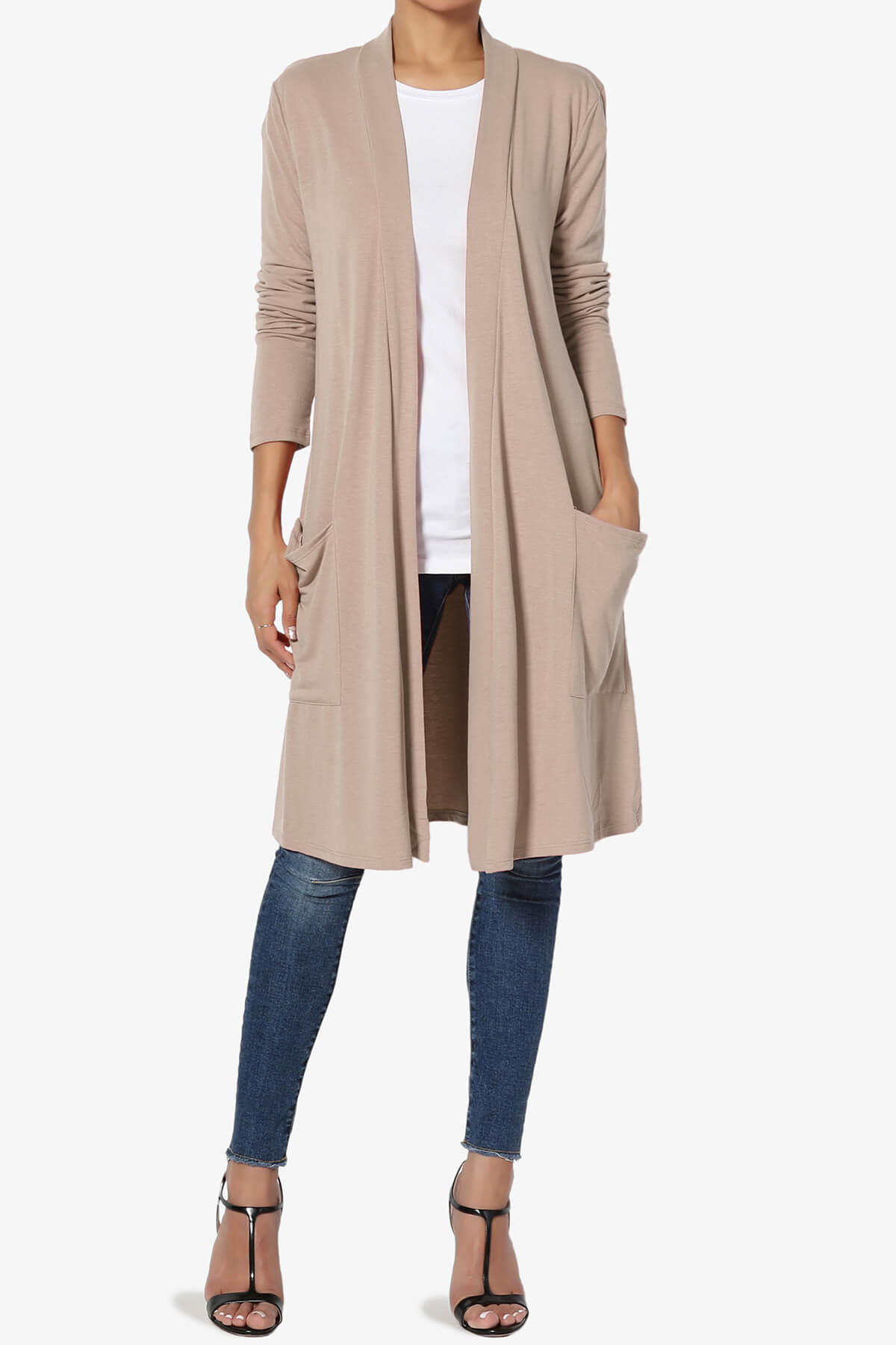 Daday Pocket Jersey Knee Length Cardigan LIGHT MOCHA_6