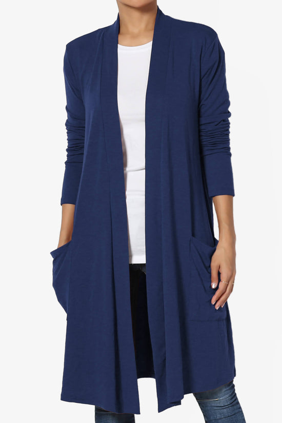 Daday Pocket Jersey Knee Length Cardigan LIGHT NAVY_1