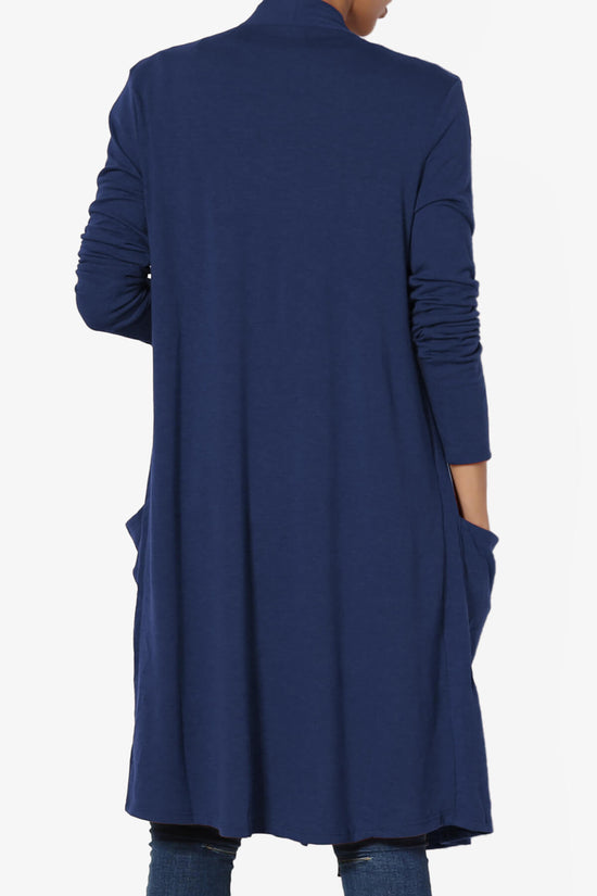 Daday Pocket Jersey Knee Length Cardigan LIGHT NAVY_2