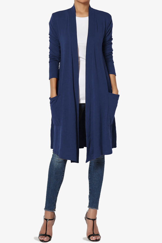 Daday Pocket Jersey Knee Length Cardigan LIGHT NAVY_6