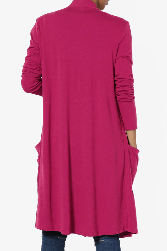 Daday Pocket Jersey Knee Length Cardigan MAGENTA_2