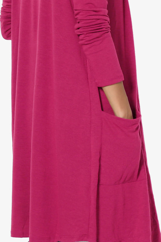 Daday Pocket Jersey Knee Length Cardigan MAGENTA_5