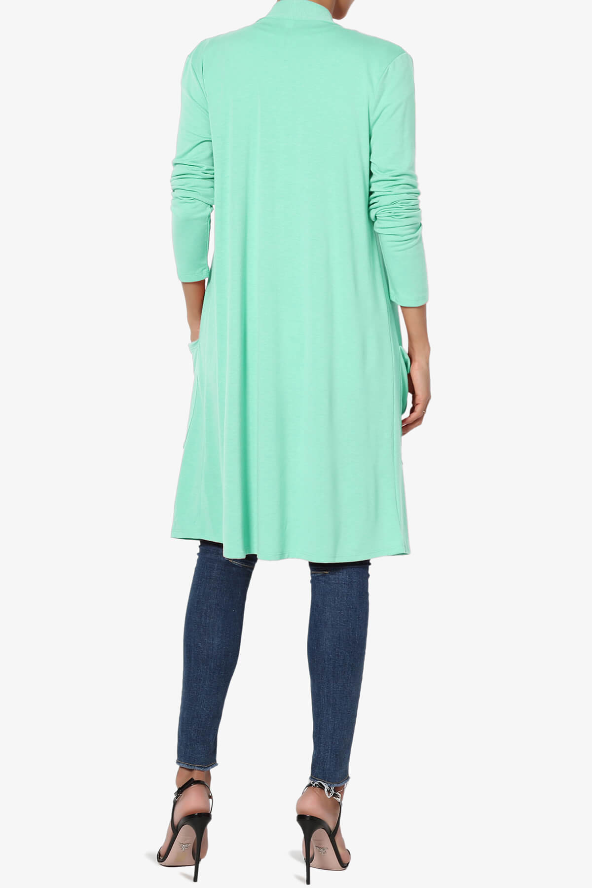 Daday Pocket Jersey Knee Length Cardigan MINT_2