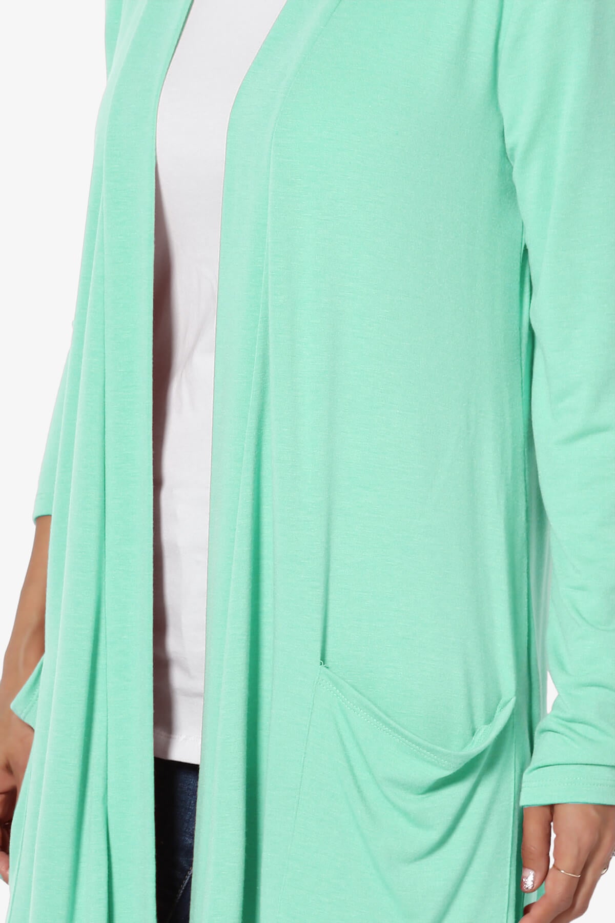 Daday Pocket Jersey Knee Length Cardigan MINT_5