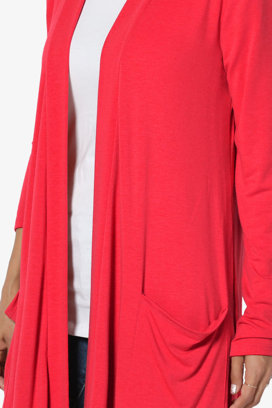 Daday Pocket Jersey Knee Length Cardigan RED_5