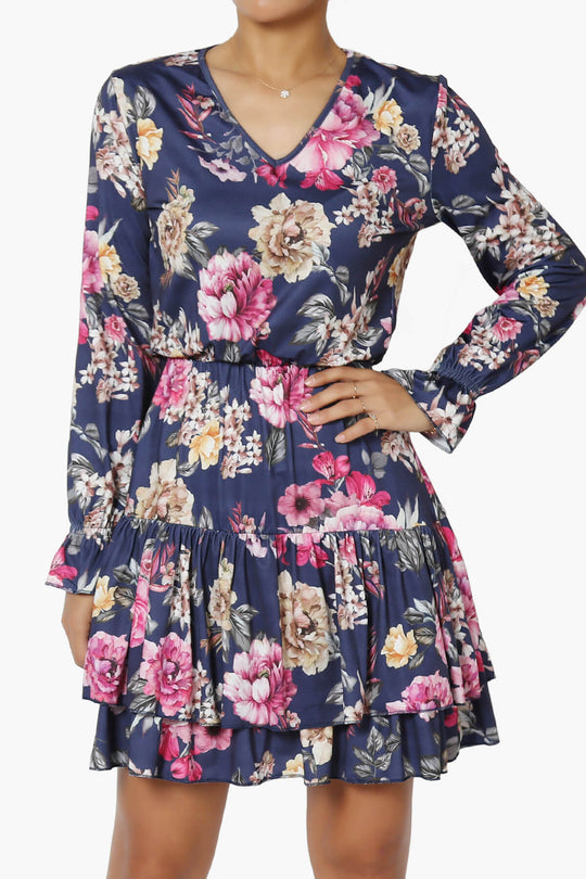 Everlie Floral Long Sleeve Ruffle Tiered Dress