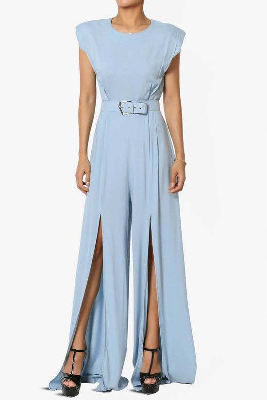 Gates Padded Shoulder Slit Wide Leg Jumpsuit TALL LIGHT BLUE_1