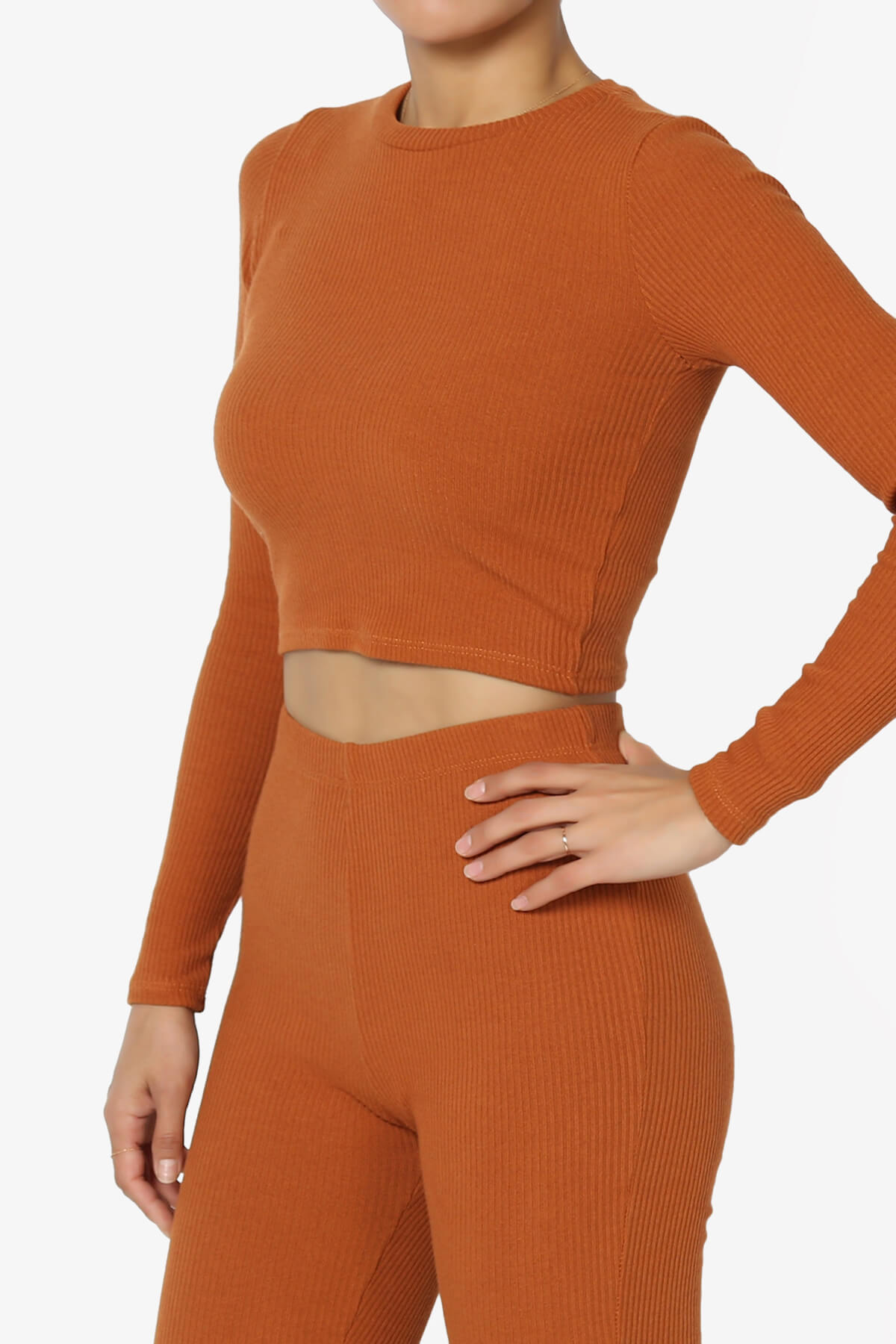 Kandace Crew Neck Long Sleeve Crop Top CARAMEL_3