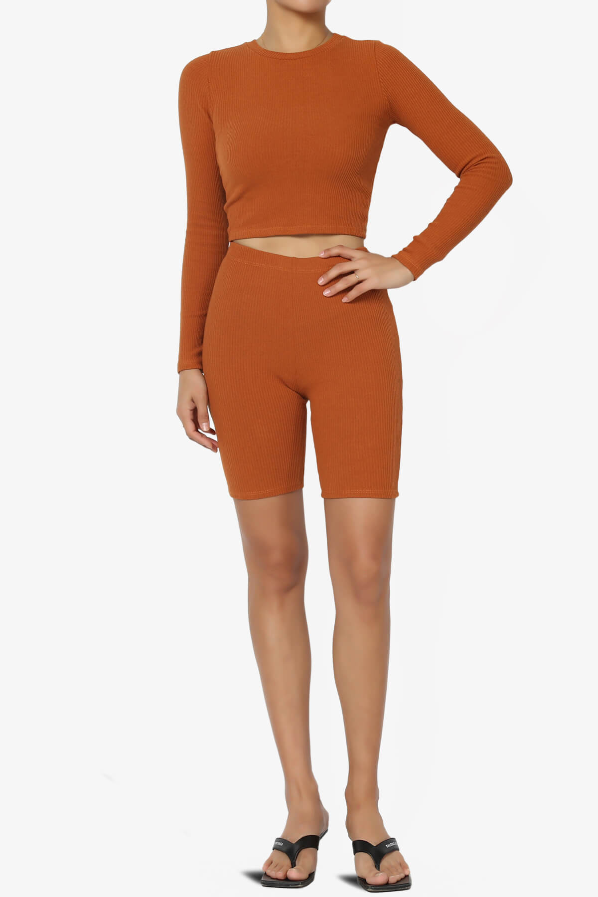 Kandace Crew Neck Long Sleeve Crop Top CARAMEL_6