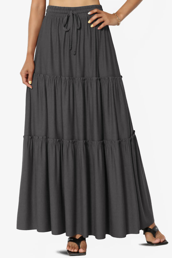 Kelton Ruffle Tiered Jersey Maxi Skirt ASH GREY_1