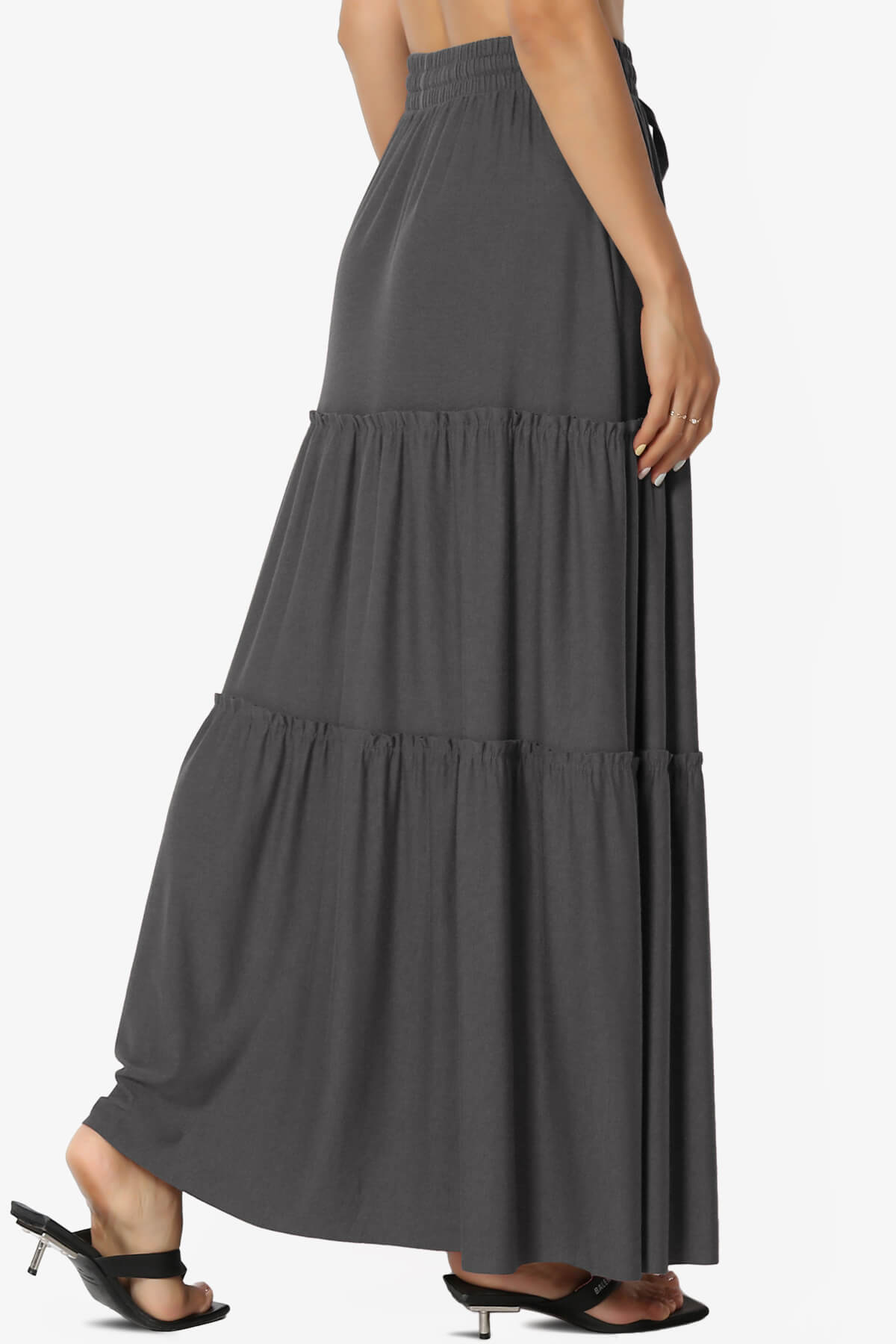 Kelton Ruffle Tiered Jersey Maxi Skirt ASH GREY_4