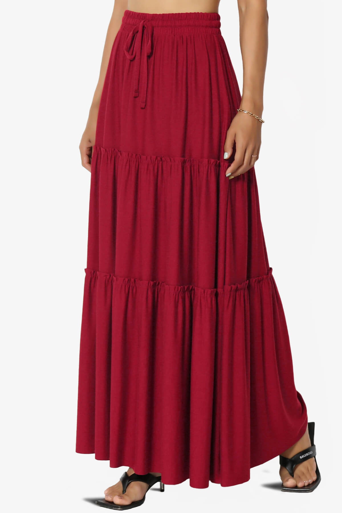 Kelton Ruffle Tiered Jersey Maxi Skirt BURGUNDY_3