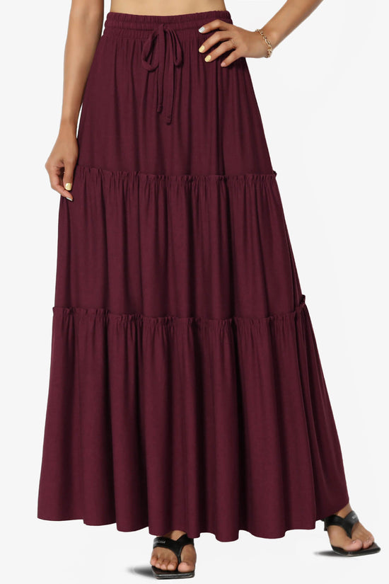 Kelton Ruffle Tiered Jersey Maxi Skirt DARK BURGUNDY_1
