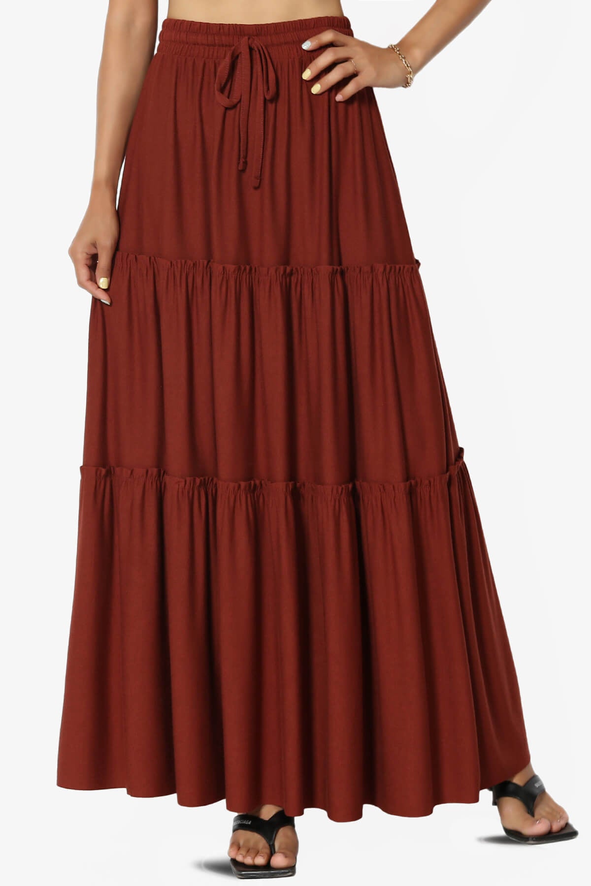 Kelton Ruffle Tiered Jersey Maxi Skirt DARK RUST_1