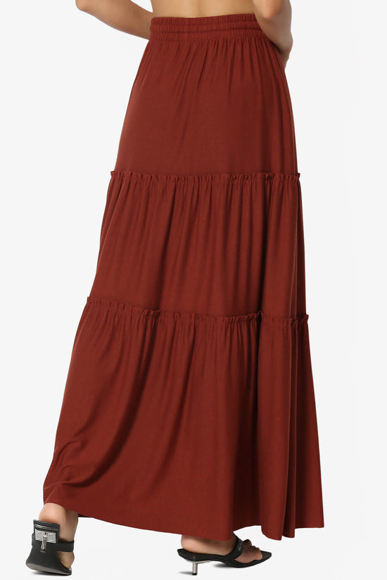 Kelton Ruffle Tiered Jersey Maxi Skirt DARK RUST_2