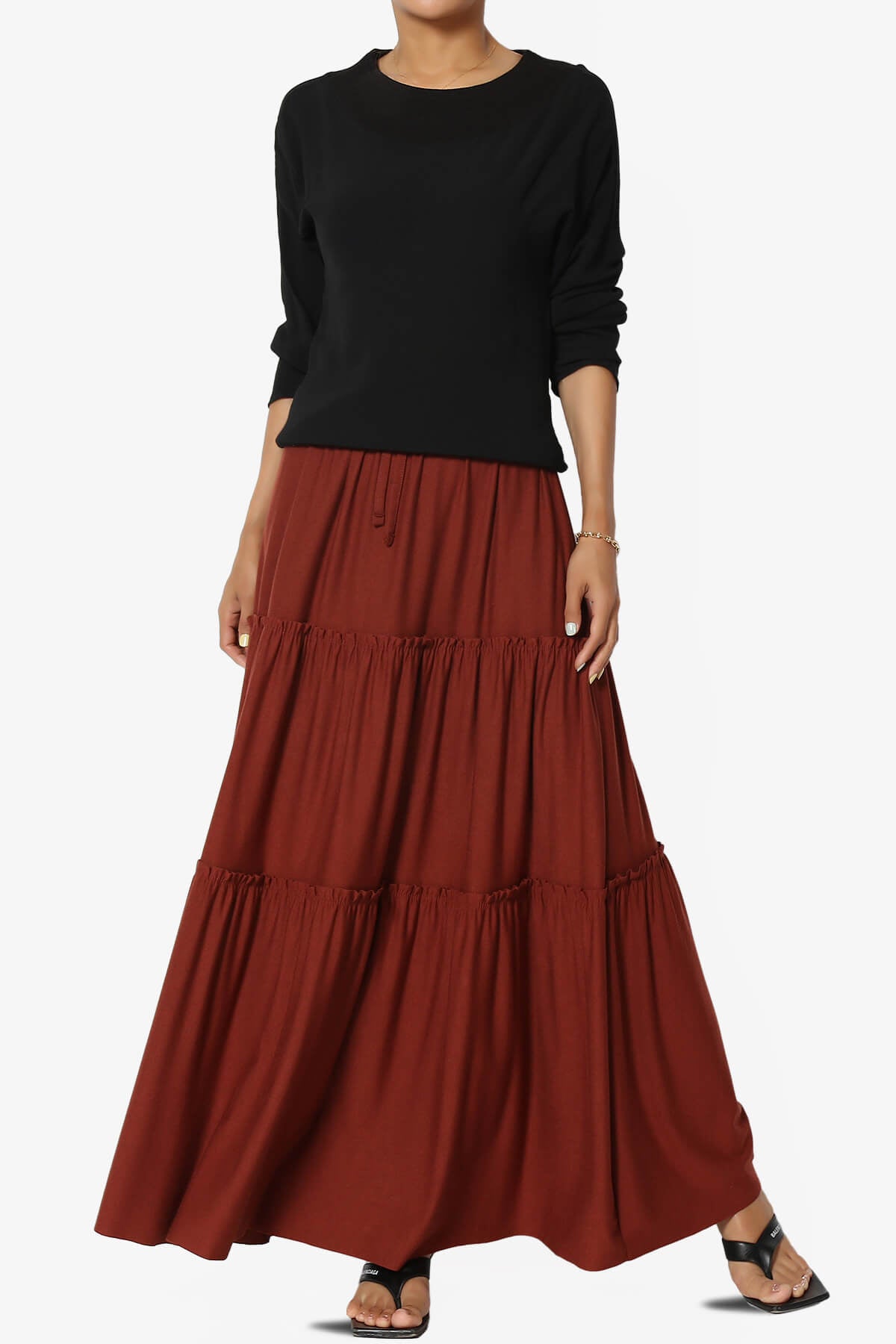 Kelton Ruffle Tiered Jersey Maxi Skirt DARK RUST_6