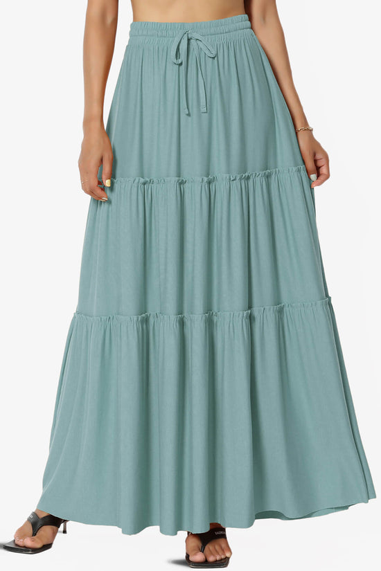 Kelton Ruffle Tiered Jersey Maxi Skirt DUSTY BLUE_1
