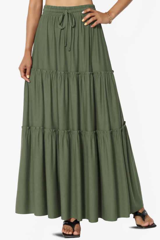 Kelton Ruffle Tiered Jersey Maxi Skirt DUSTY OLIVE_1