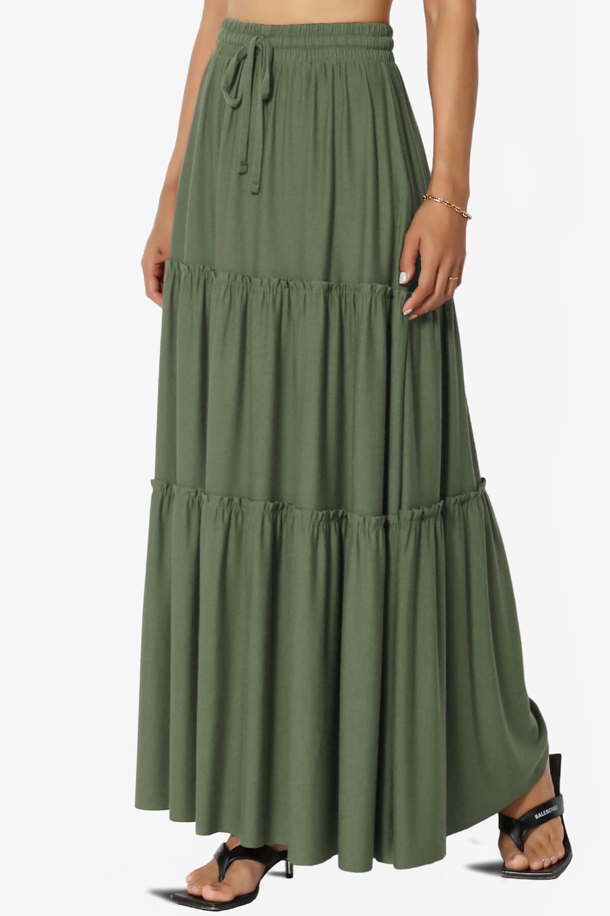 Kelton Ruffle Tiered Jersey Maxi Skirt DUSTY OLIVE_3