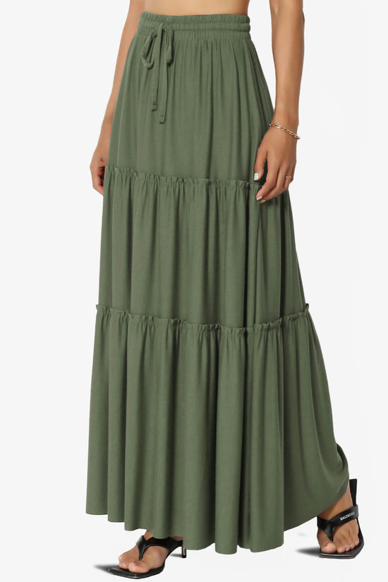Kelton Ruffle Tiered Jersey Maxi Skirt DUSTY OLIVE_3