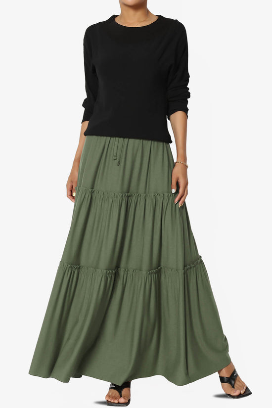 Kelton Ruffle Tiered Jersey Maxi Skirt DUSTY OLIVE_6