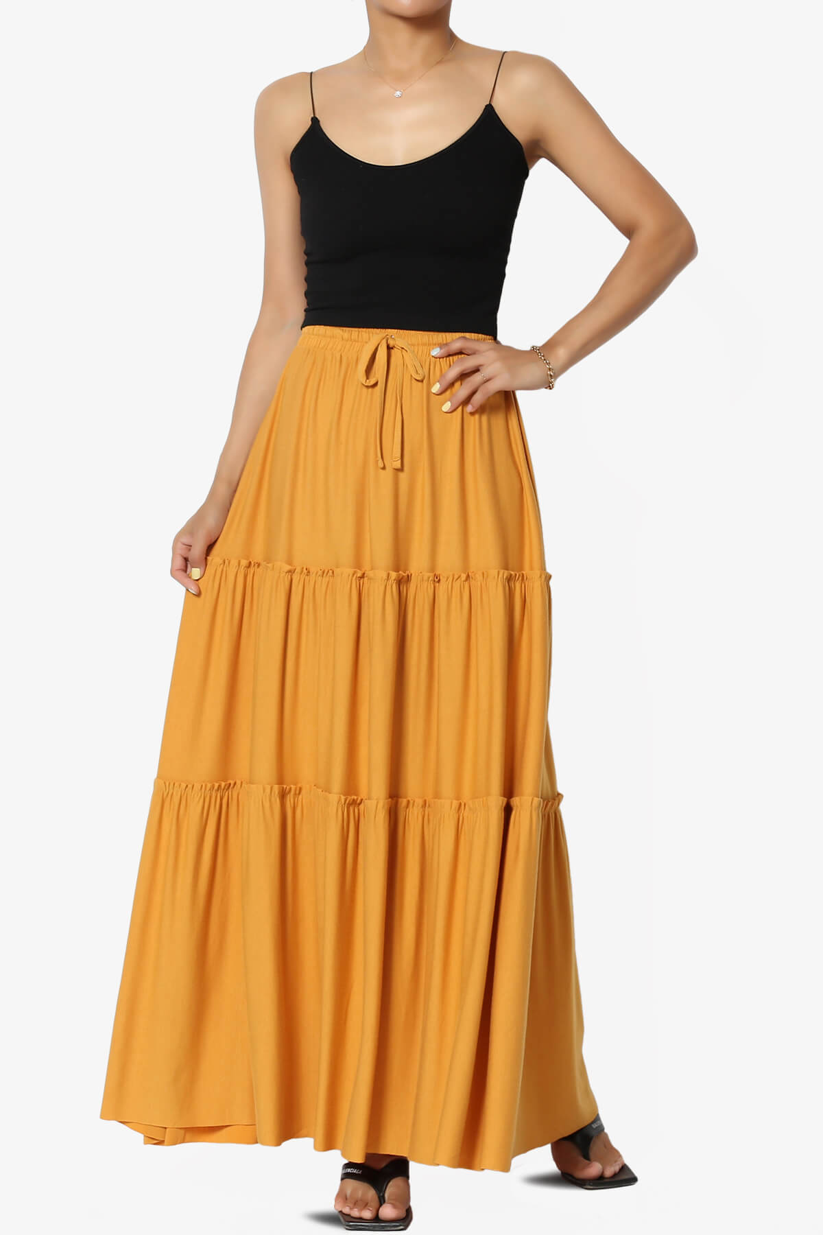Kelton Ruffle Tiered Jersey Maxi Skirt GOLDEN MUSTARD_6