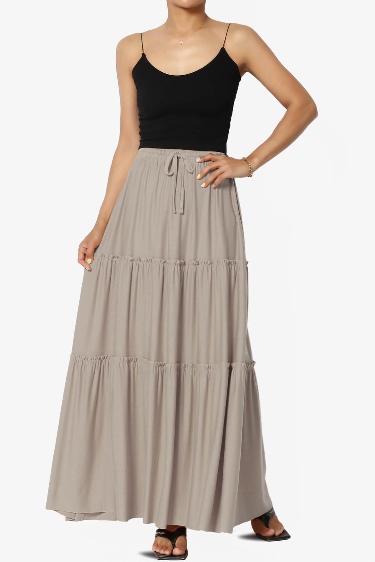 Kelton Ruffle Tiered Jersey Maxi Skirt LIGHT MOCHA_6