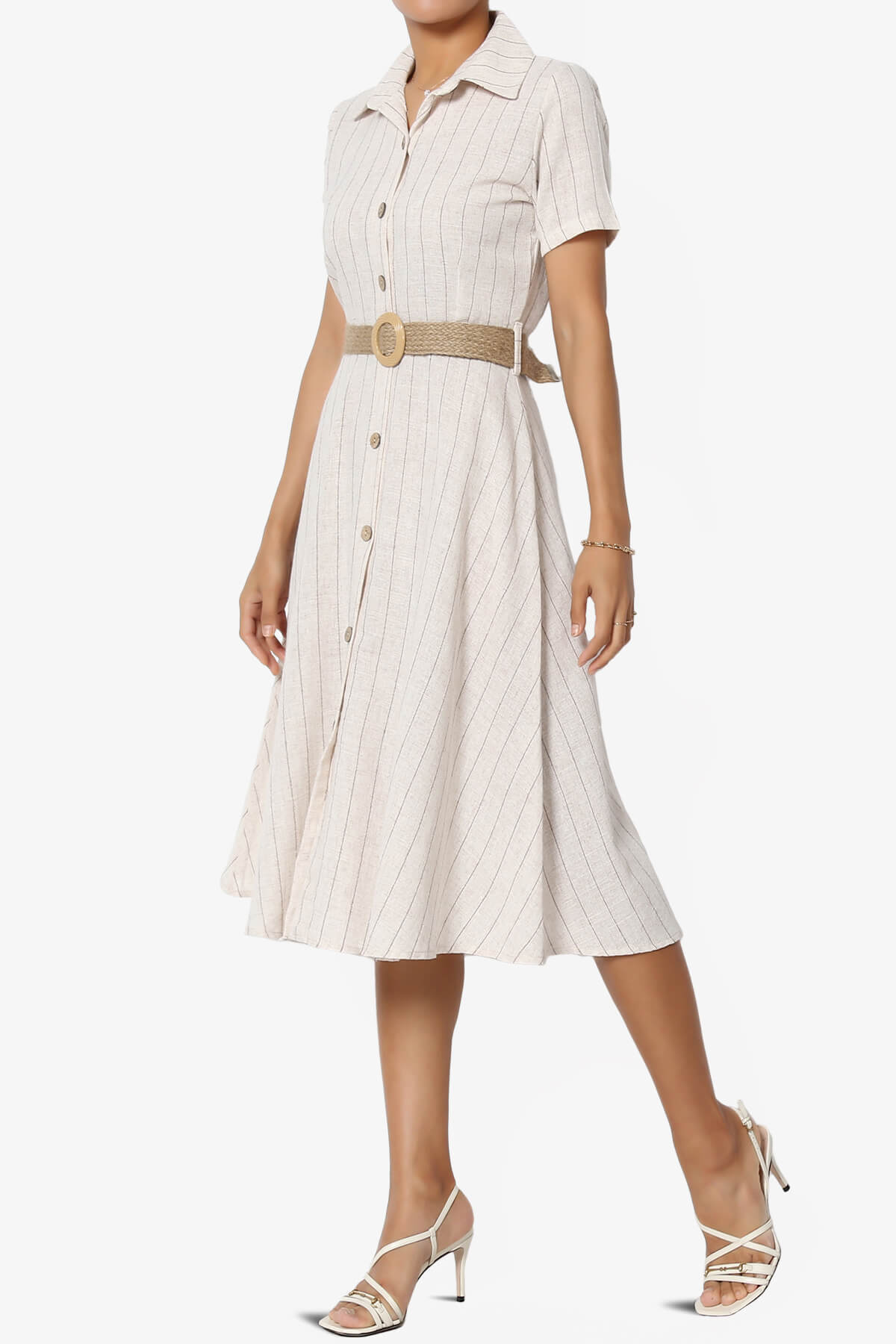 Killa Short Sleeve Button Down Shirt Dress BEIGE_3