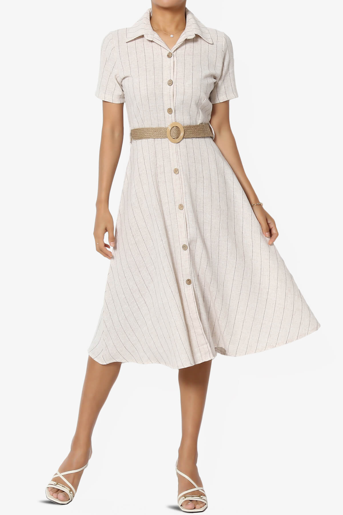 Killa Short Sleeve Button Down Shirt Dress BEIGE_6