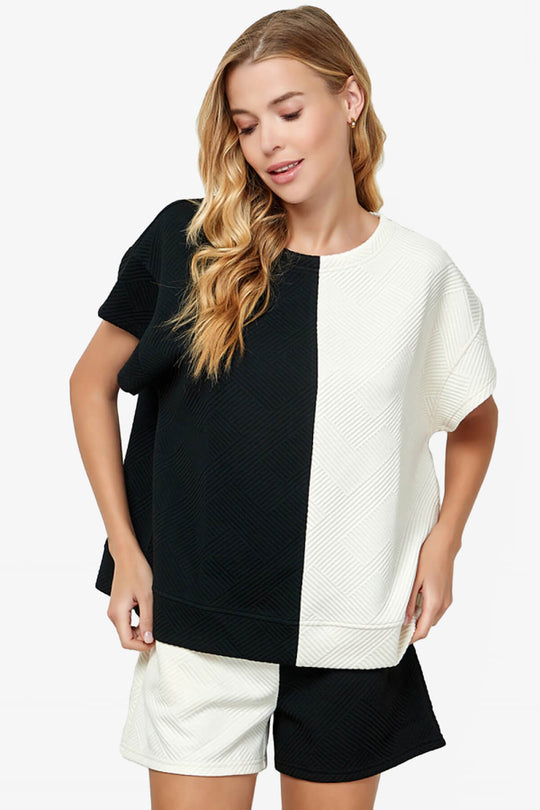 Lassy Textured Colorblock Short Sleeve Top