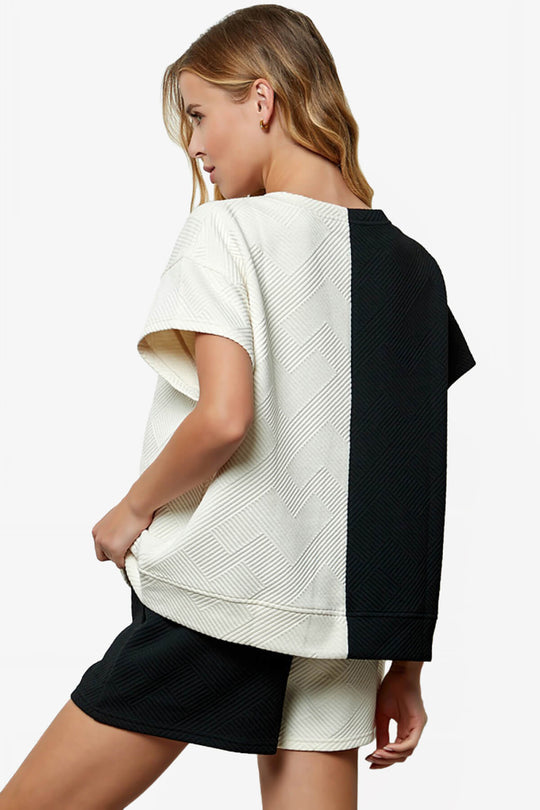 Lassy Textured Colorblock Short Sleeve Top
