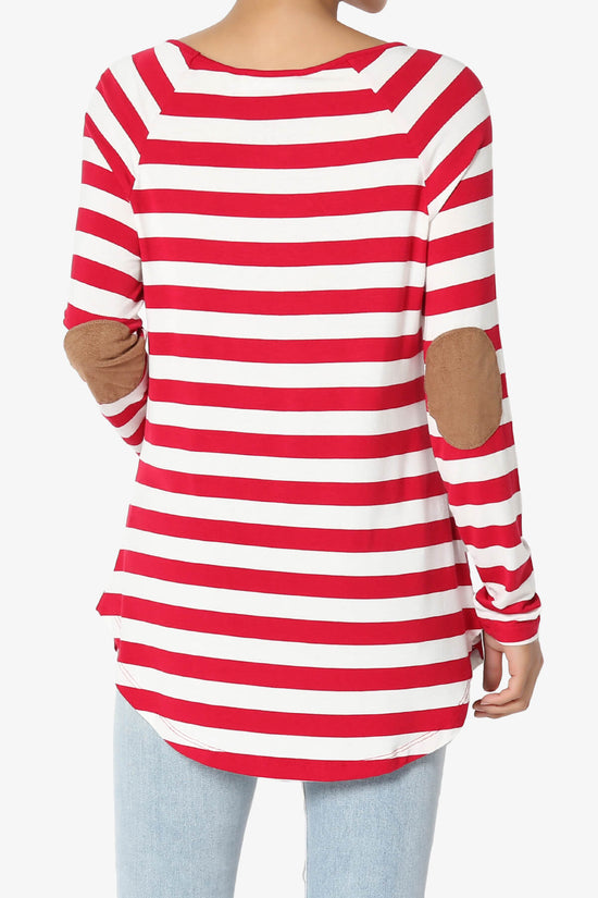 Laverne Striped Elbow Patch Boat Neck Top BURGUNDY_2