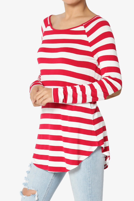 Laverne Striped Elbow Patch Boat Neck Top BURGUNDY_3