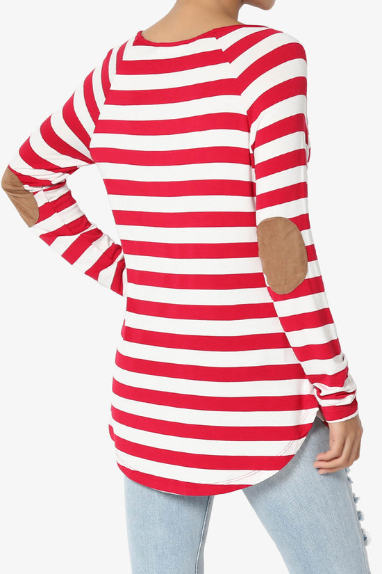 Laverne Striped Elbow Patch Boat Neck Top BURGUNDY_4