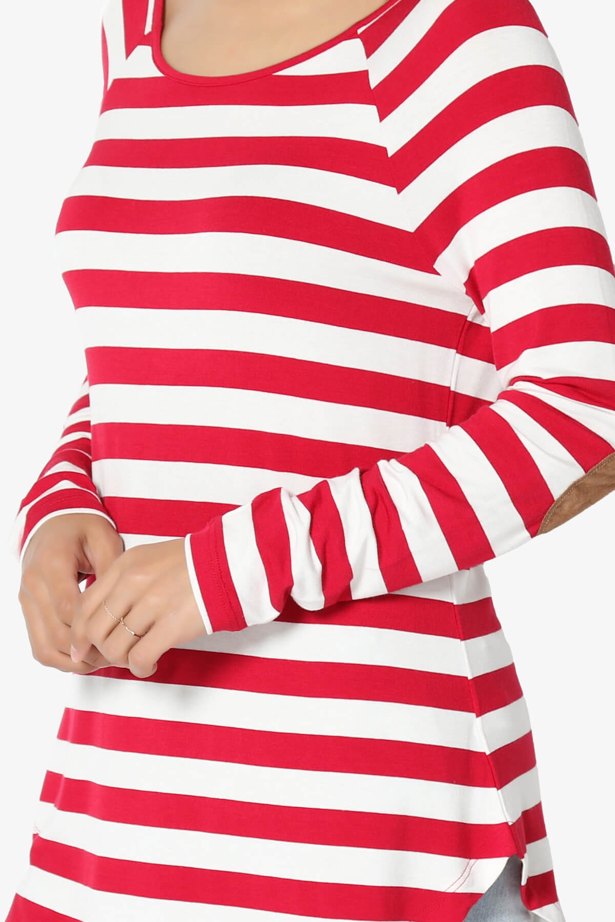 Laverne Striped Elbow Patch Boat Neck Top BURGUNDY_5