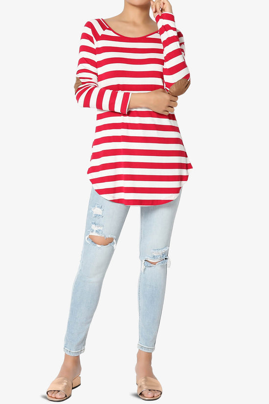 Laverne Striped Elbow Patch Boat Neck Top BURGUNDY_6