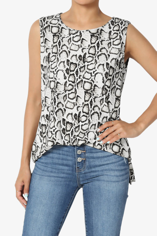 Lilly Snake Print Side Slit Fluid Knit Tank Top