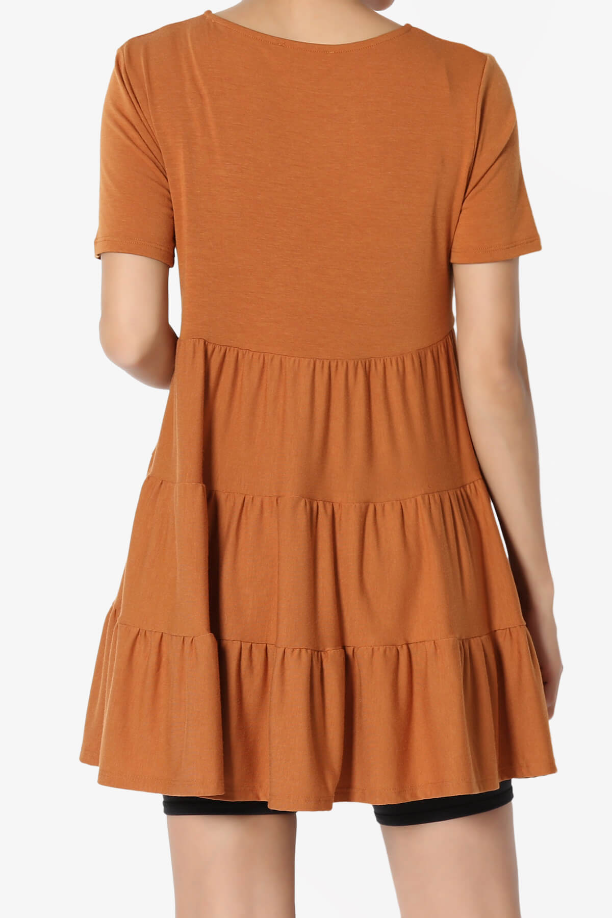 Maiika Short Sleeve Tiered Ruffle Tunic ALMOND_2