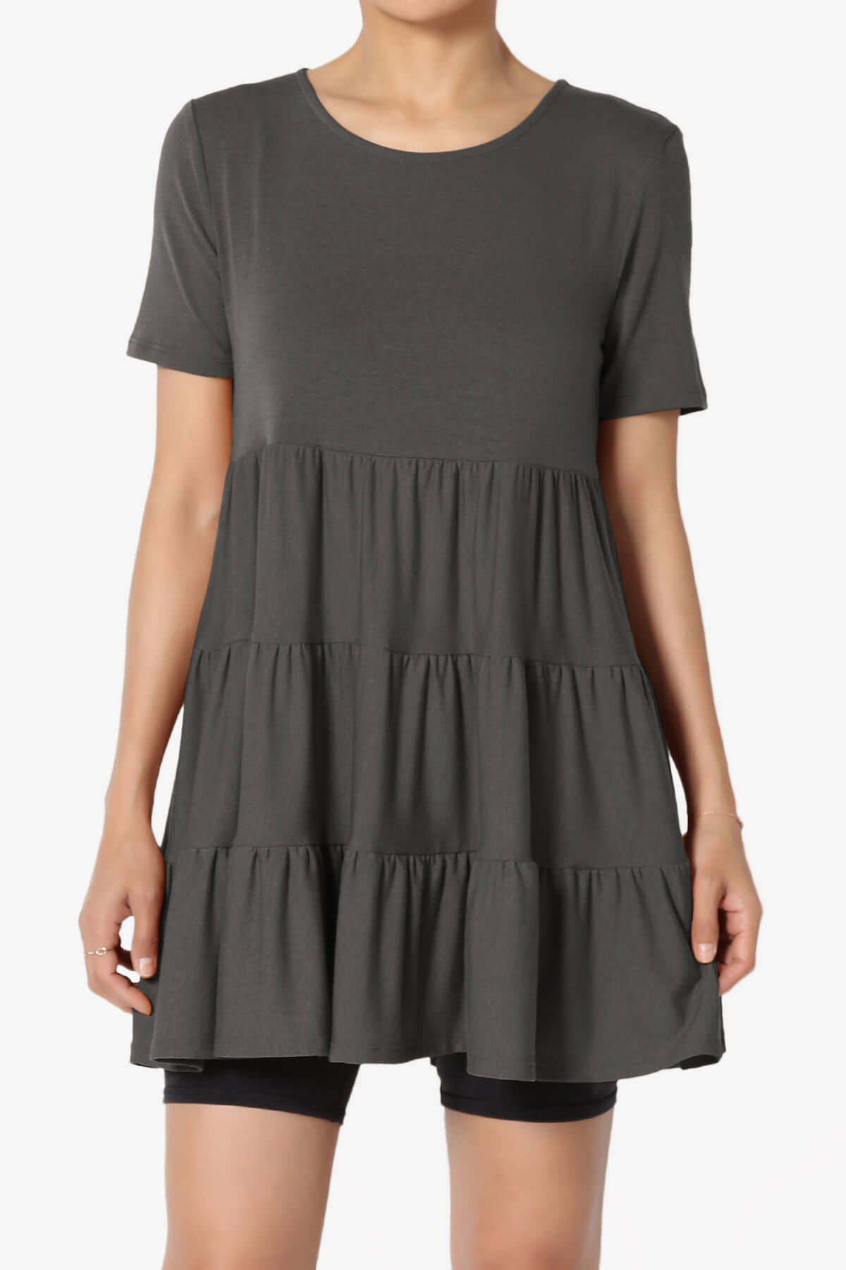 Maiika Short Sleeve Tiered Ruffle Tunic ASH GREY_1