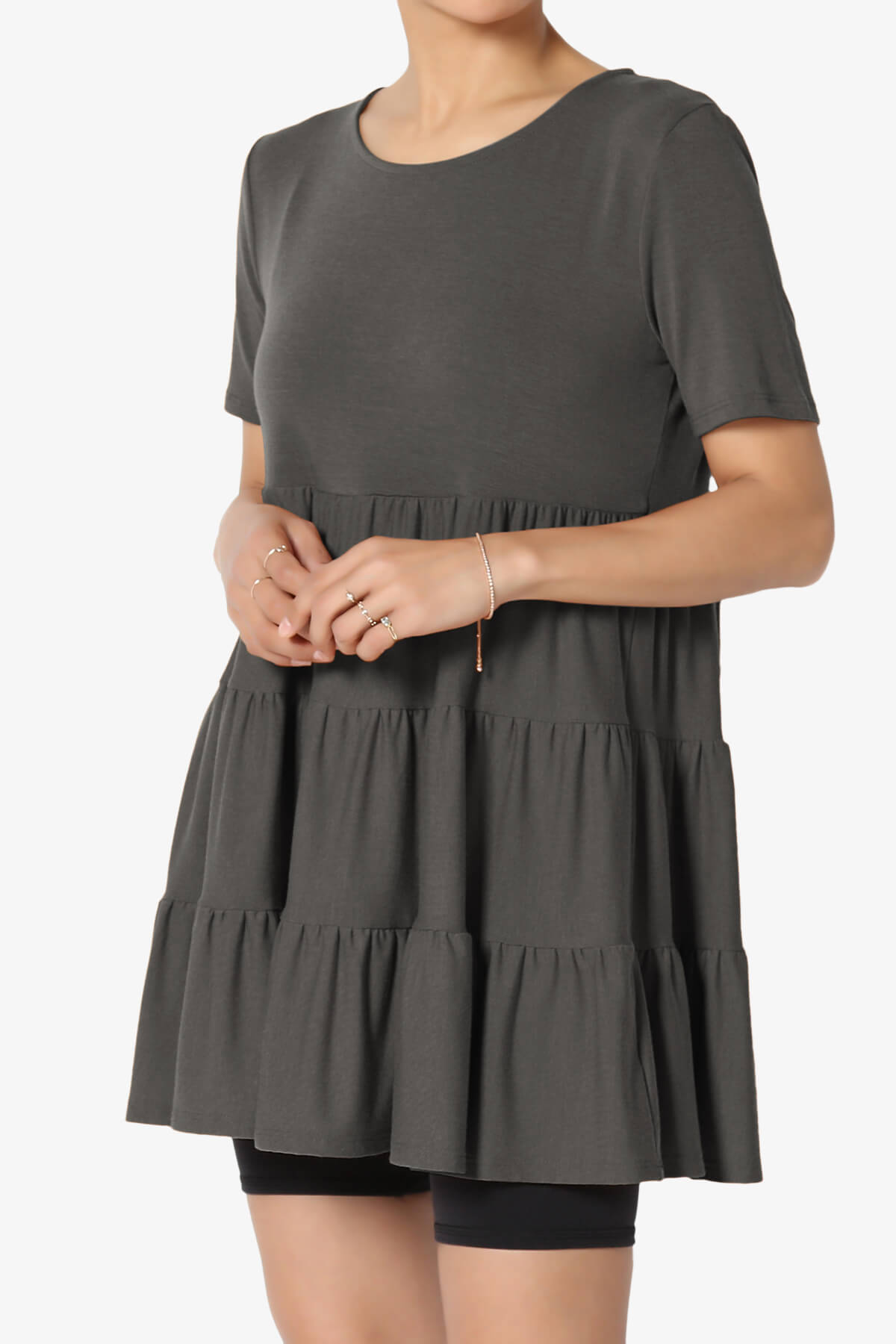 Maiika Short Sleeve Tiered Ruffle Tunic ASH GREY_3