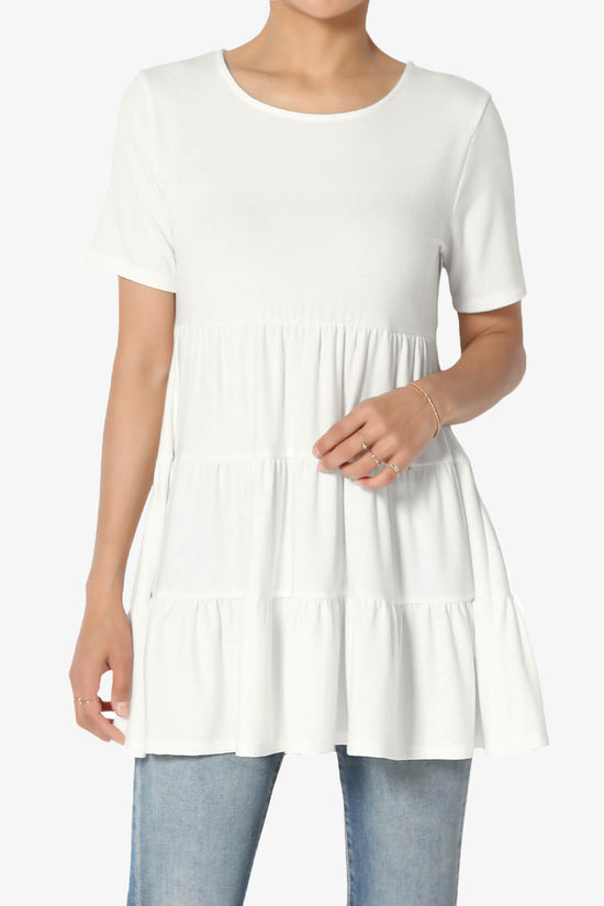 Maiika Short Sleeve Tiered Ruffle Tunic BONE_1