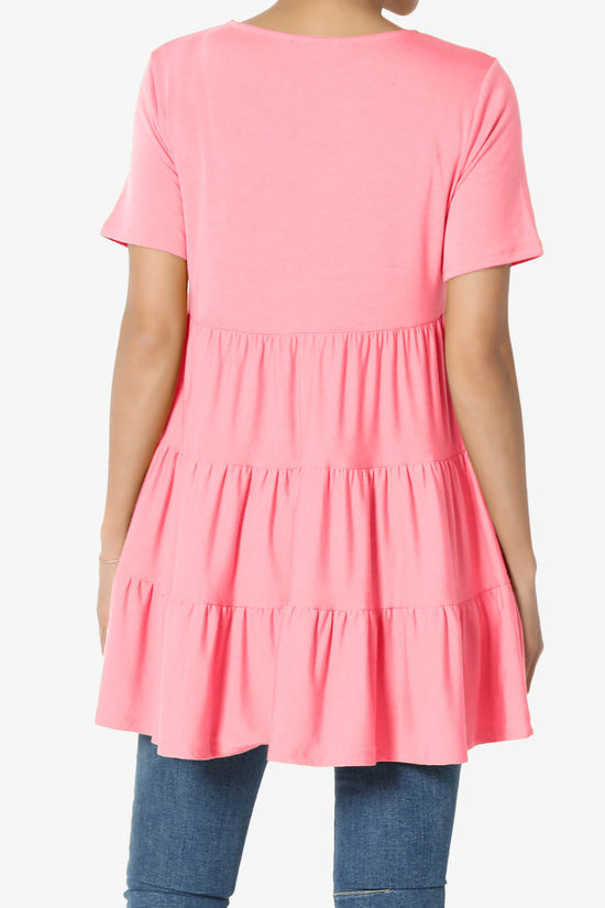 Maiika Short Sleeve Tiered Ruffle Tunic BRIGHT PINK_2