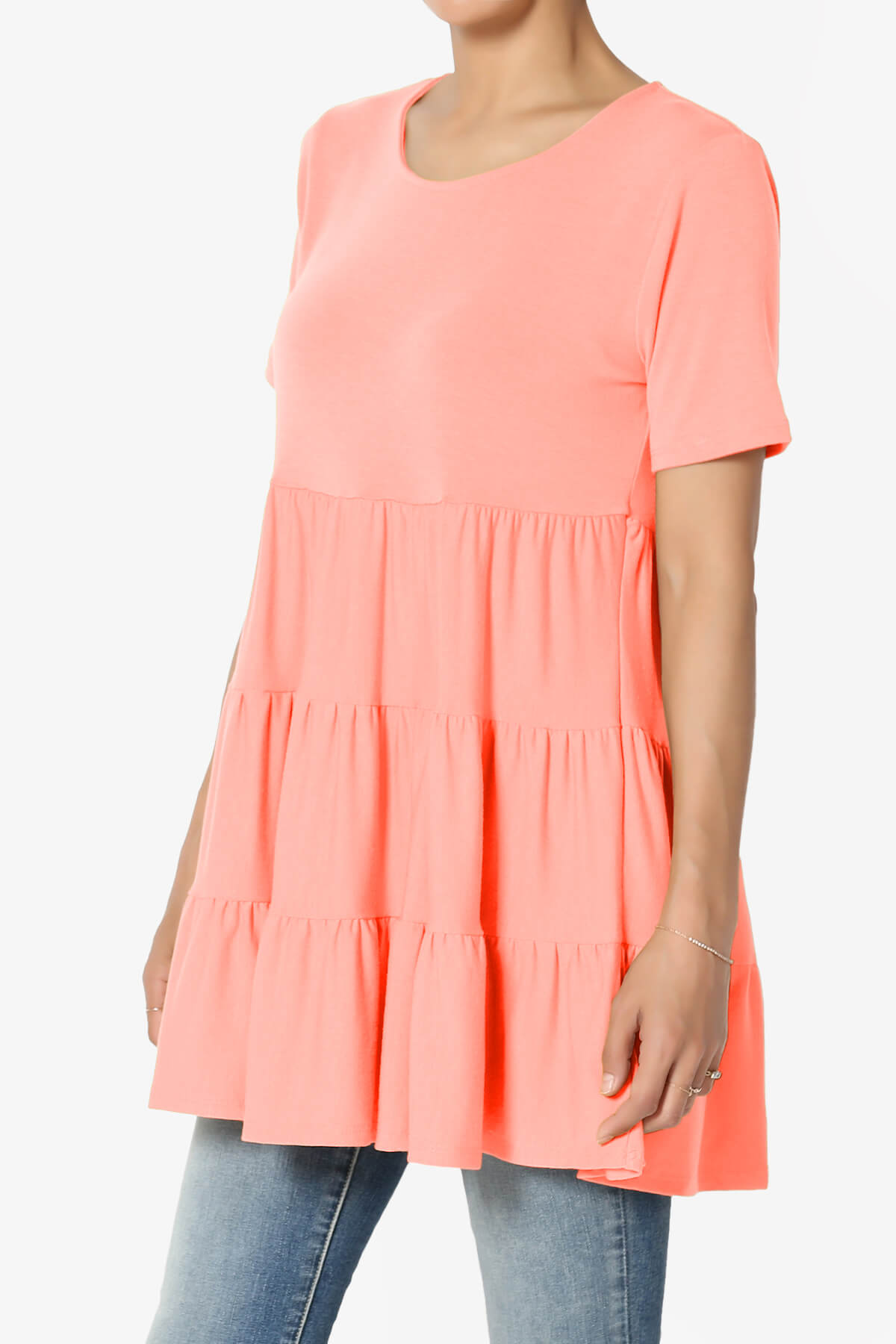 Maiika Short Sleeve Tiered Ruffle Tunic CORAL_3