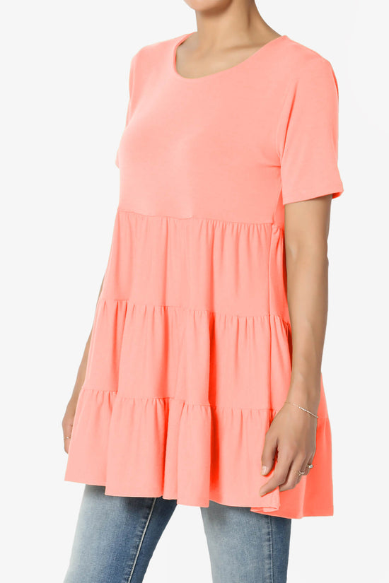 Maiika Short Sleeve Tiered Ruffle Tunic CORAL_3