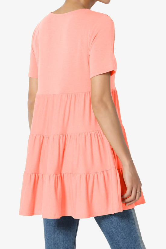 Maiika Short Sleeve Tiered Ruffle Tunic CORAL_4