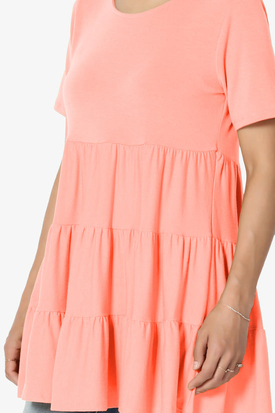 Maiika Short Sleeve Tiered Ruffle Tunic CORAL_5