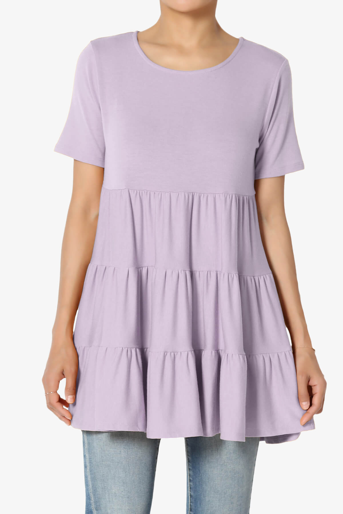 Maiika Short Sleeve Tiered Ruffle Tunic DUSTY LAVENDER_1