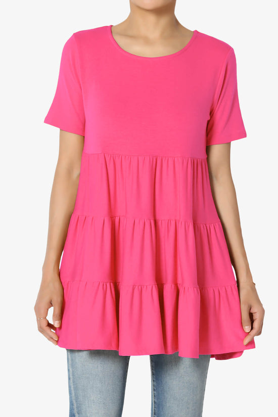 Maiika Short Sleeve Tiered Ruffle Tunic FUCHSIA_1